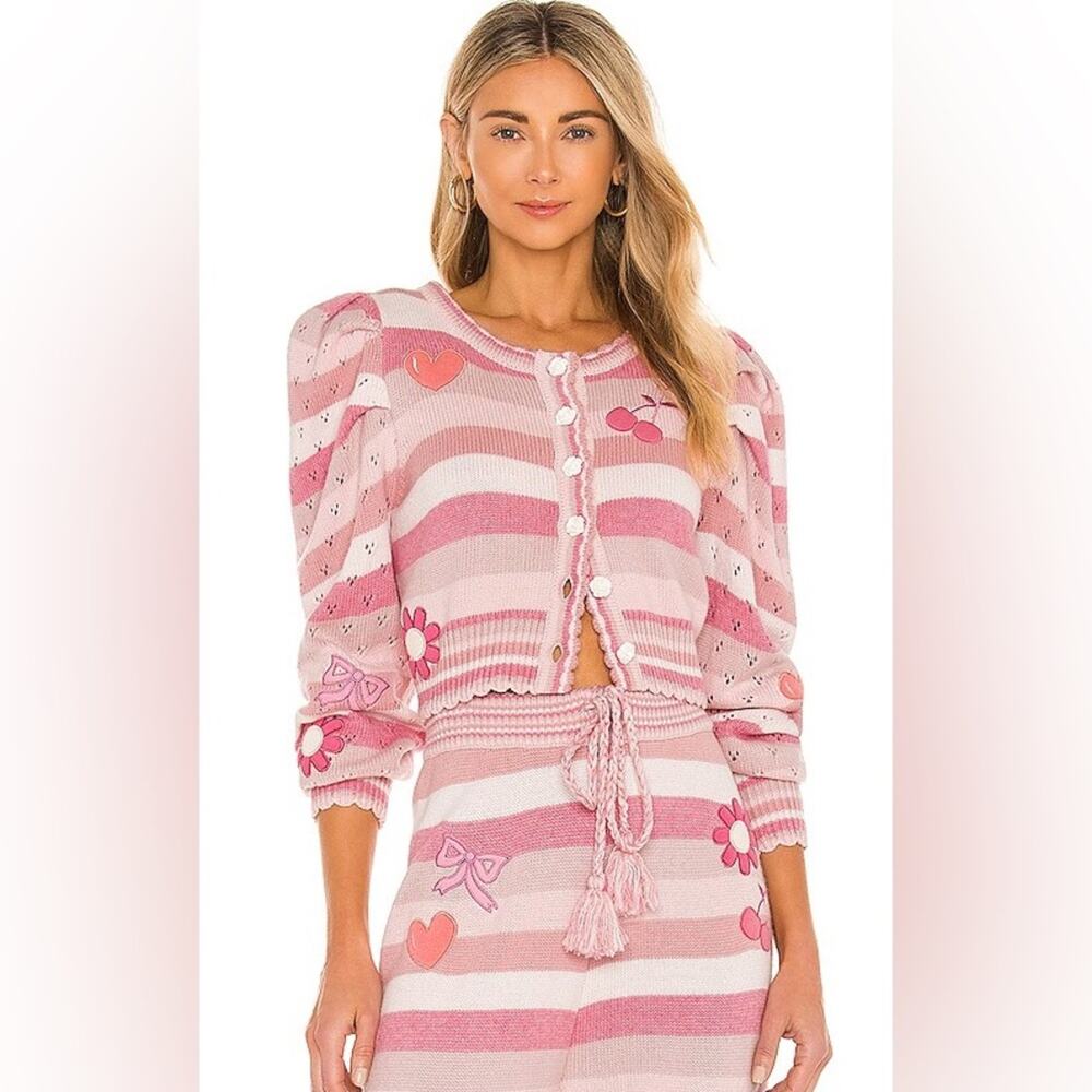 LoveShackFancy Pink Striped Cardigan